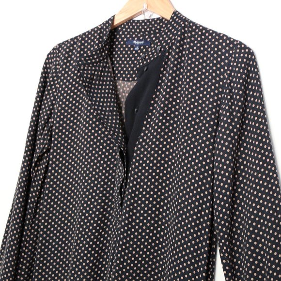 Madewell Black Cream Polka Dot 100% Viscose Long Sleeves Tunic Shirt Dress S - Picture 2 of 14